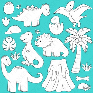 Dinosaurs -  Digital Stamps, Digistamps, Clipart - Instant Download - 7134