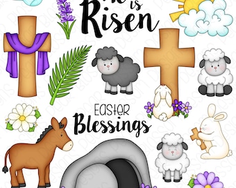 He is Risen Easter Clipart Set - Hand Drawn Digital Clipart - Item# 9248