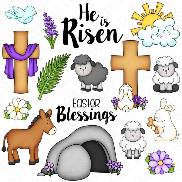 He is Risen Easter Clipart Set - Hand Drawn Digital Clipart - Item# 9248