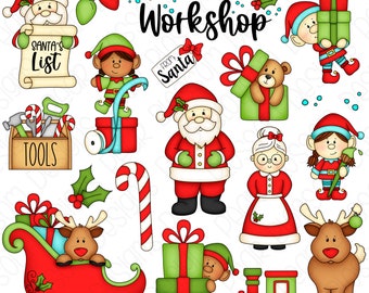 Santa's Workshop Christmas Clipart Set - Hand Drawn Digital Clipart - Item# 9290