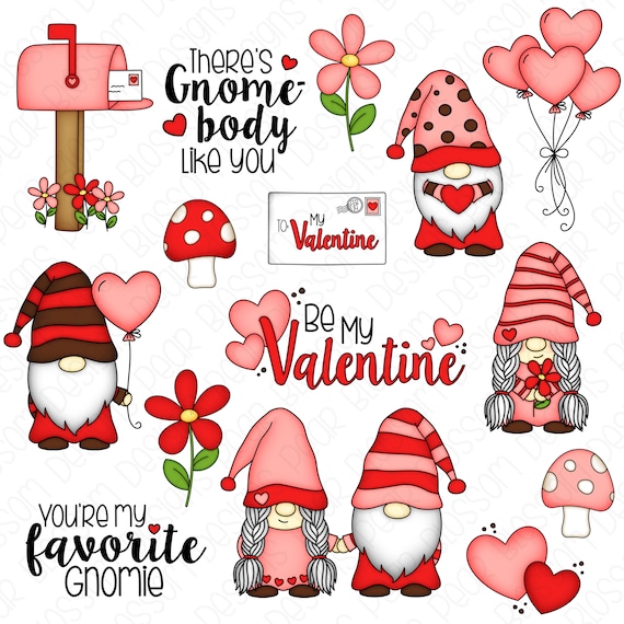 Gnomo San Valentín Dibujo Digital Clipart Set de 15 Día de - Etsy México