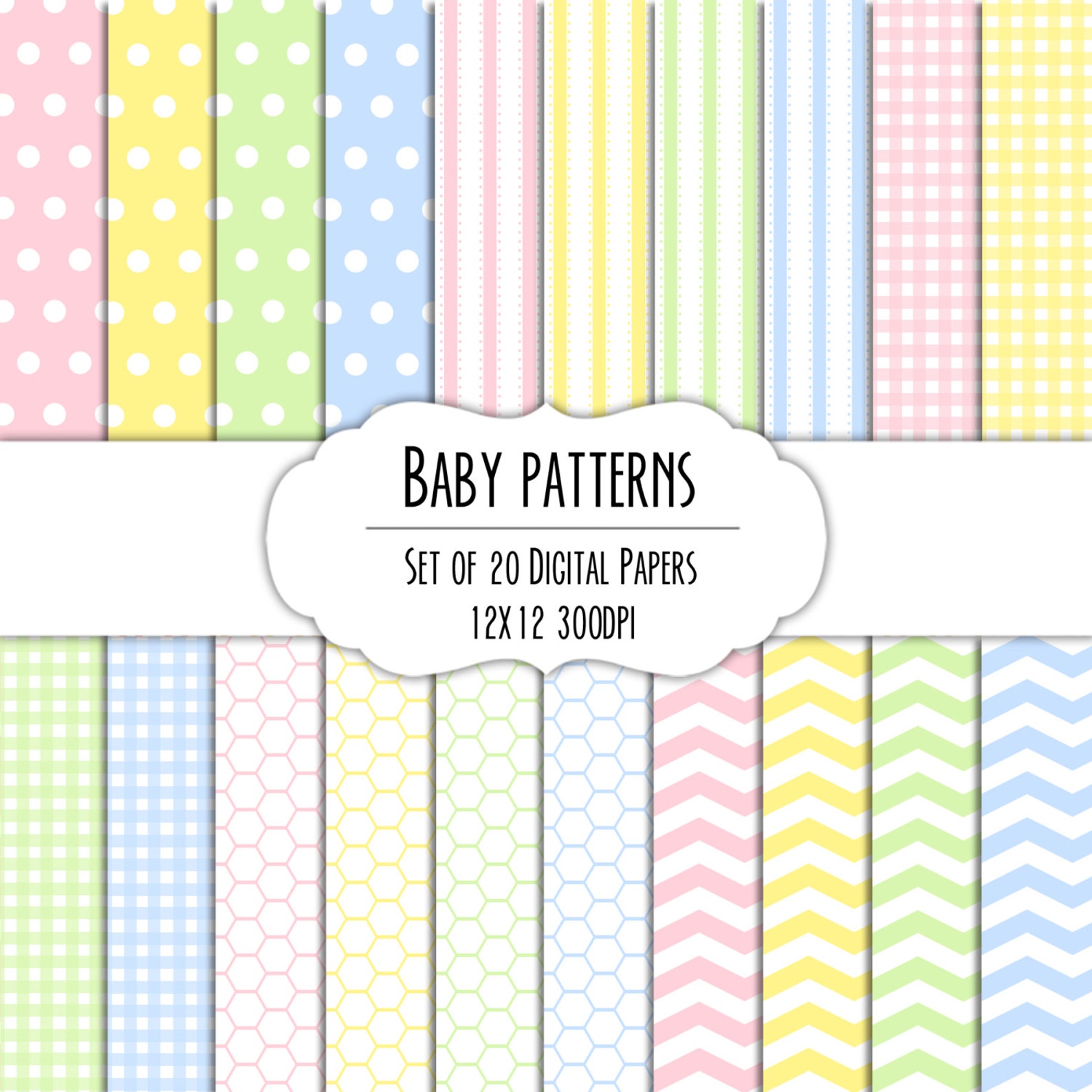 Baby Patterns Digital Scrapbook Paper 12x12 Pack Set of 20 Etsy