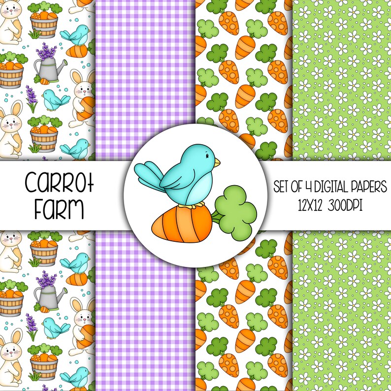 Carrot Farm Hand Drawn Digital Paper Mini Pack - Set of 4 - Easter ...