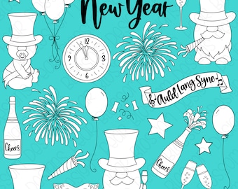 New Year's -  Digital Stamps, Digistamps, Clipart - Instant Download - 7128