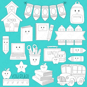 School Faces Digital Stamps, Digistamps, Clipart - Instant Download - 7103