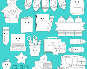 Schule Gesichter Digitale Stempel, Digistamps, Clipart - Instant Download - 7103