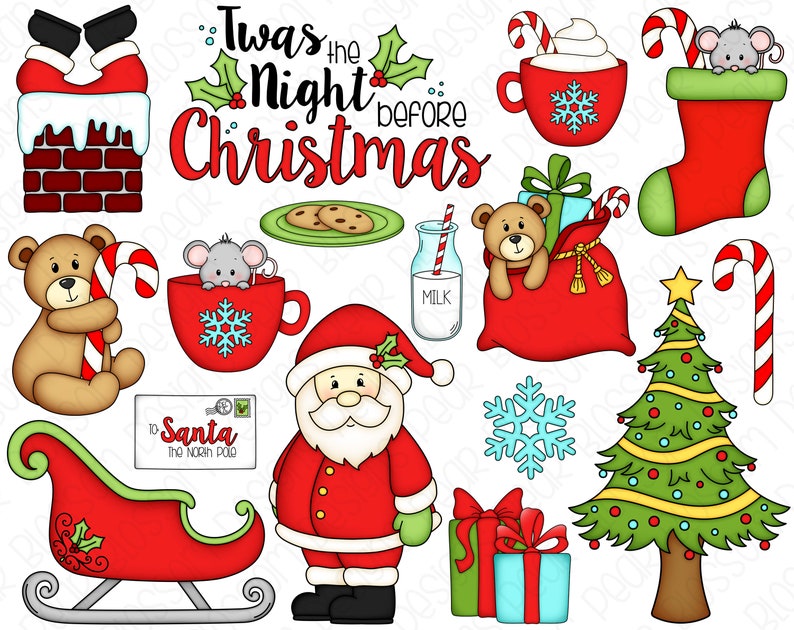 Twas the Night Before Christmas Hand Drawn Digital Clipart - Etsy