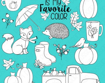 Autumn Fall -  Digital Stamps, Digistamps, Clipart - Instant Download - 7057