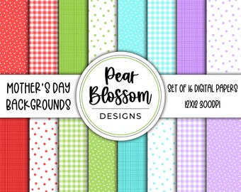 Mother's Day Backgrounds Digital Scrapbook Paper 12x12 Pack - Set of 16 - Instant Download - Item# 8319