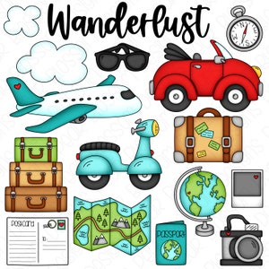 Wanderlust Travel Vacation Clipart Set - Hand Drawn Digital Clipart - Item# 9276