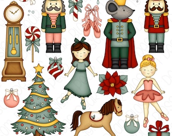 Nutcracker Ballet Christmas Clipart - Hand Drawn Digital Clipart - Nutcracker, Sugar Plum Fairy, Ballet, Mouse King, Christmas - Item# 9314