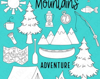 Take Me to the Mountains Camping Digital Stamps, Digistamps, Clipart - Instant Download - 7138