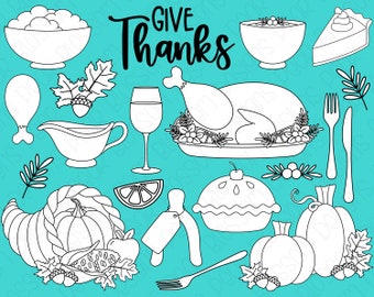 Thanksgiving Dinner Autumn Fall -  Digital Stamps, Digistamps, Clipart - Instant Download - 7127