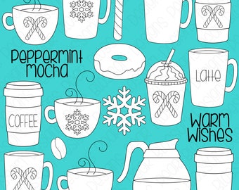 Peppermint Mocha Coffee Digital Stamps, Digistamps, Clipart - Instant Download - 7084