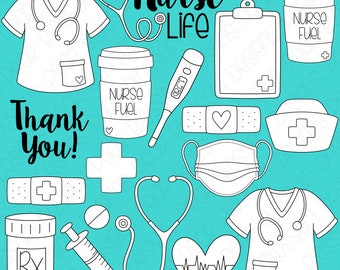 Nurse Life Digital Stamps, Digistamps, Clipart - Instant Download - 7065