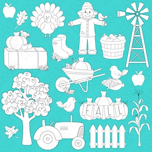 Fall Farm Digital Stamps, Digistamps, Clipart - Instant Download - 7101