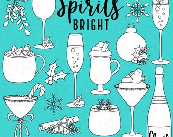 Holiday Cocktails Digital Stamps, Digistamps, Clipart - Instant Download - 7144