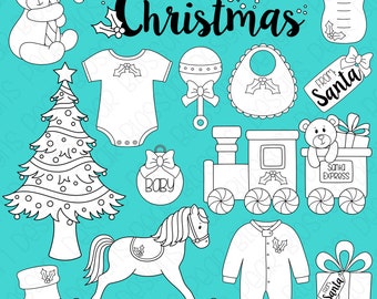 Baby's First Christmas Digital Stamps, Digistamps, Clipart - Instant Download - 7125