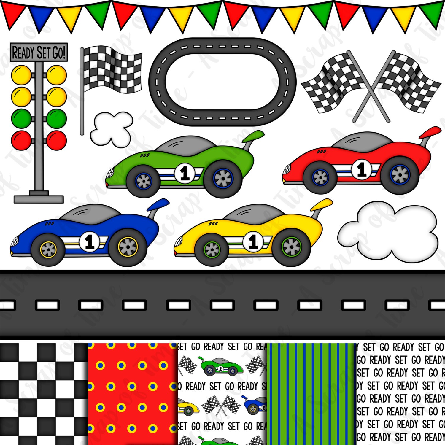 Race Car Hand Drawn Digital Clipart & Paper Set of 17 Race - Etsy