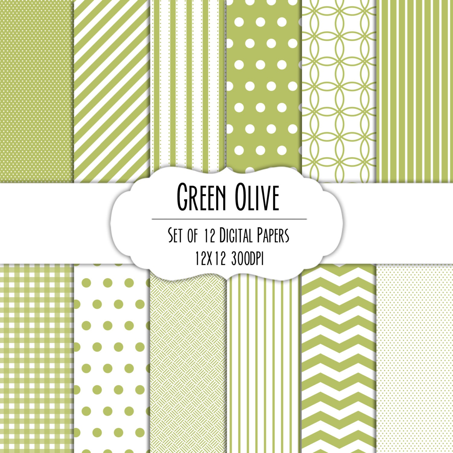 Green Olive Digital Scrapbook Paper 12x12 Pack Set of 12 Etsy