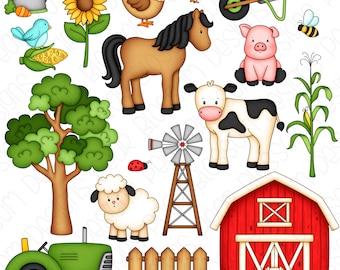 On The Farm Hand Drawn Digital Clipart - Set of 18 - Instant Download - Item #9298