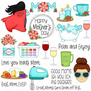 Ensemble clipart fête des mères - Clipart numérique dessiné à la main - Article# 9251