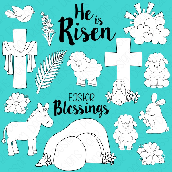 He is Risen Easter Digital Stamps, Digistamps, Clipart - Instant Download - 7119