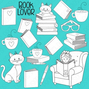 Amante de livros - Selos digitais, Digistamps, Clipart - Download instantâneo - 7055