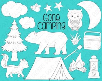 Gone Camping Digital Stamps, Digistamps, Clipart - Instant Download - 7098