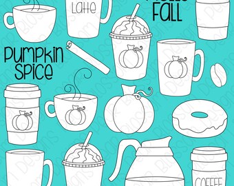 Pumpkin Spice Coffee -  Digital Stamps, Digistamps, Clipart - Instant Download - 7105