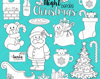 Twas the Night Before Christmas Digital Stamps, Digistamps, Clipart - Instant Download - 7110