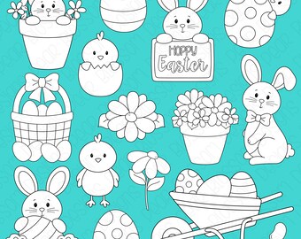Easter Digital Stamps, Digistamps, Clipart - Instant Download - 7088