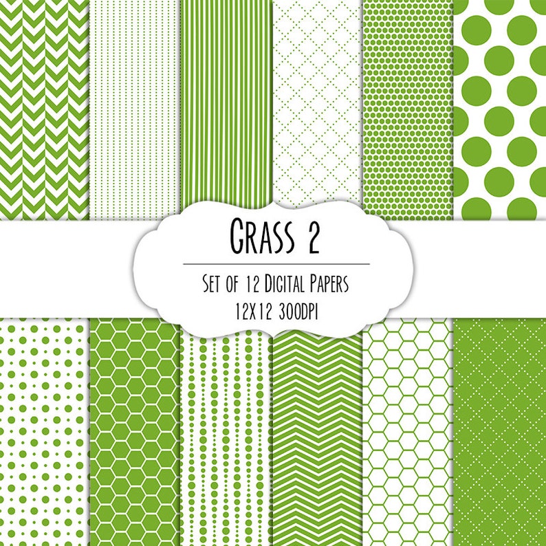 Grass Green 2 Digital Scrapbook Paper 12x12 Pack Set of 12 Etsy