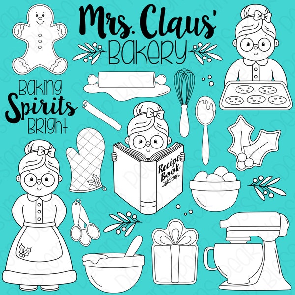 Mrs. Claus' Bakery Christmas Digital Stamps, Digistamps, Clipart - Instant Download - 7141