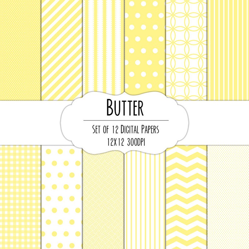 Butter Yellow Digital Scrapbook Paper 12x12 Pack Set of 12 Etsy