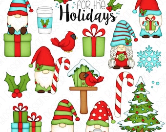 Christmas Gnomes Clipart Set - Hand Drawn Digital Clipart - Gnome for the Holidays - Item# 9220