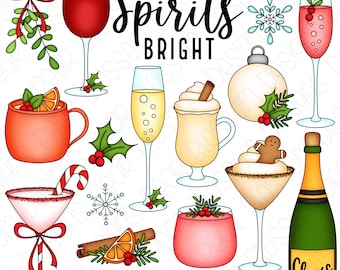 Holiday Cocktails Clipart Set - Hand Drawn Digital Clipart - Item# 9296