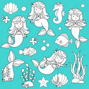 Unterwasser Meerjungfrau digitale Stempel, Digistamps, Clipart - Instant Download - 7120