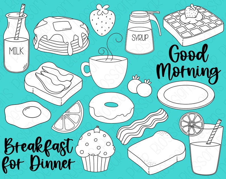 Breakfast Food Digital Stamps, Digistamps, Clipart Instant Download 7054 image 2