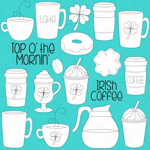 Irish Coffee St. Patrick&#39;s Day Digital Stamps, Digistamps, Clipart - Instant Download - 7132