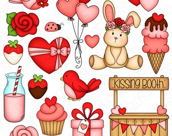 Valentine's Day Hand Drawn Digital Clipart - Set of 17 - Instant Download - Item #9297