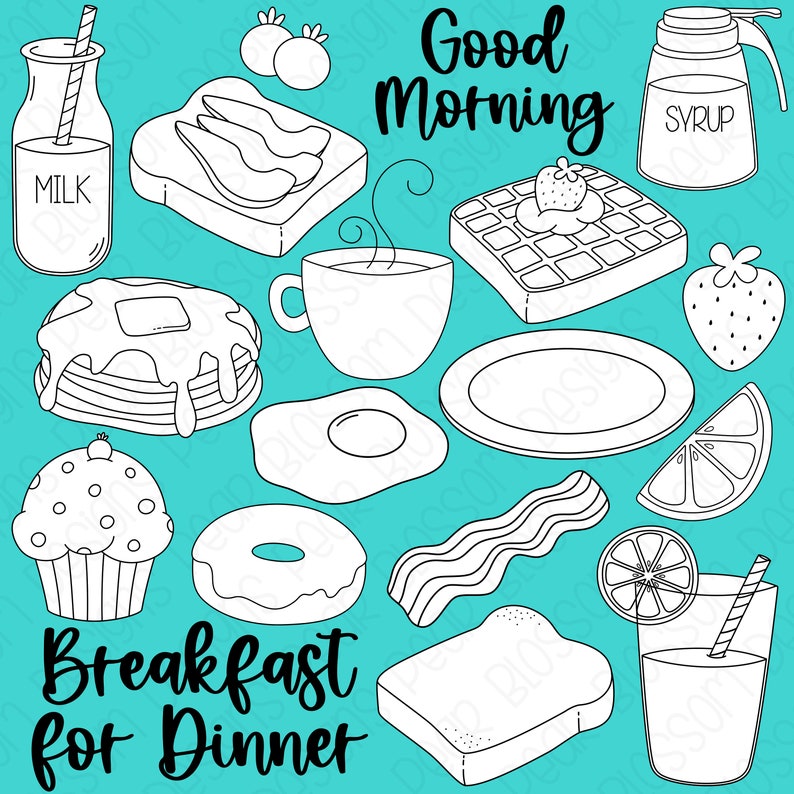 Breakfast Food Digital Stamps, Digistamps, Clipart Instant Download 7054 image 1