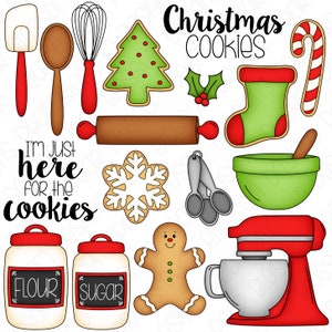 Christmas Cookies Hand Drawn Digital Clipart Set of 17 Cookies, Gingerbread Man, Mixer, Whisk Instant Download Item 9179 image 1