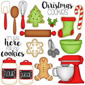 Christmas Cookies Hand Drawn Digital Clipart Set of 17 Cookies, Gingerbread Man, Mixer, Whisk Instant Download Item 9179 image 1