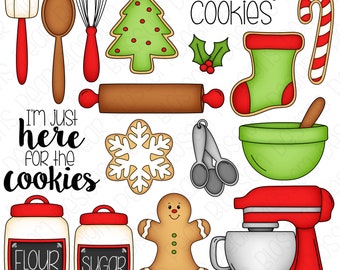 Christmas Cookies Hand Drawn Digital Clipart - Set of 17 - Cookies, Gingerbread Man, Mixer, Whisk - Instant Download - Item #9179