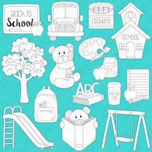 Back to School Digital Stamps, Digistamps, Clipart - Instant Download - 7070