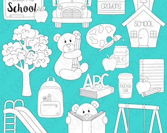 Back to School Digital Stamps, Digistamps, Clipart - Instant Download - 7070