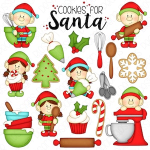 Elf Bakery Cookies for Santa Christmas Clipart Set - Hand Drawn Digital Clipart - Christmas Baking - Item# 9254