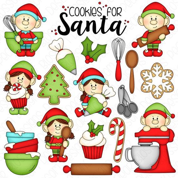 Elf Bakery Cookies for Santa Christmas Clipart Set Hand Drawn Digital Clipart Christmas Baking Item 9254 Etsy