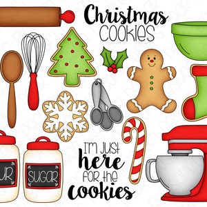Christmas Cookies Hand Drawn Digital Clipart Set of 17 Cookies, Gingerbread Man, Mixer, Whisk Instant Download Item 9179 image 2